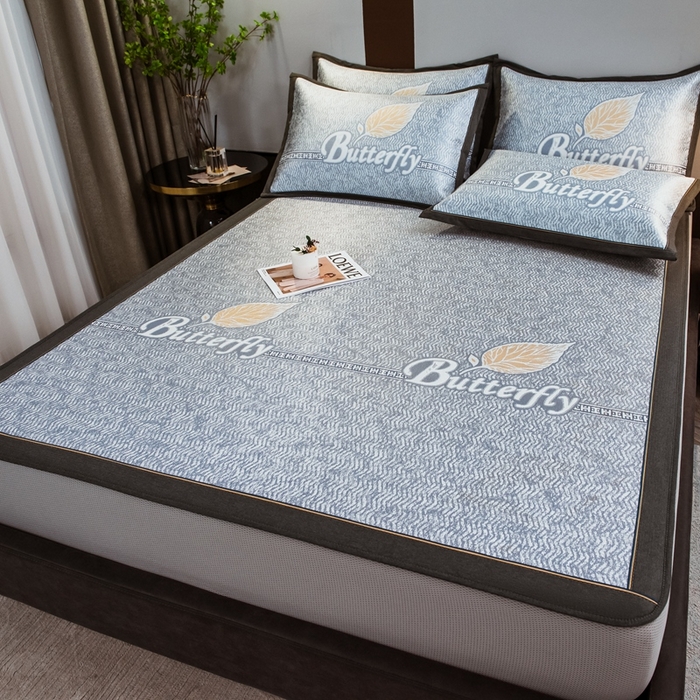 91家纺网 家纺一手货源 找家纺 全季家居 2025新款900D高精密三色纬提花冰丝凉席 床笠-羽叶