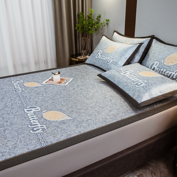 91家纺网 家纺一手货源 找家纺 全季家居 2025新款900D高精密三色纬提花冰丝凉席 床笠-羽叶