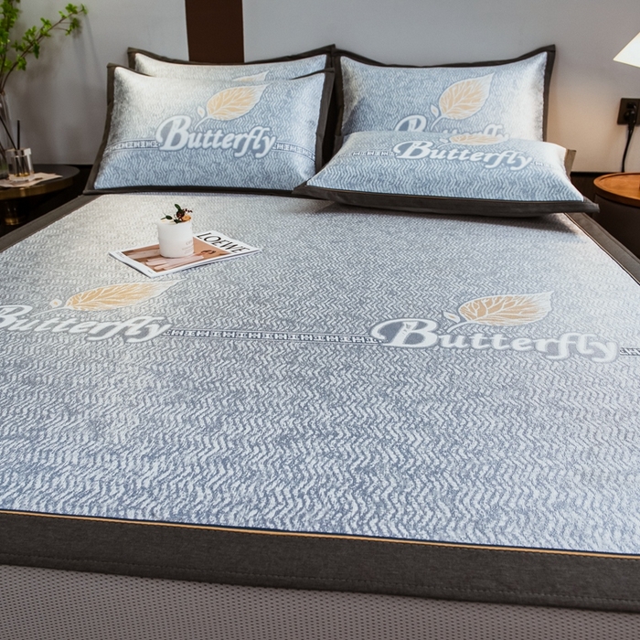 91家纺网 家纺一手货源 找家纺 全季家居 2025新款900D高精密三色纬提花冰丝凉席 床笠-羽叶