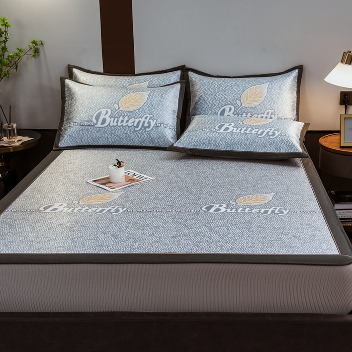 91家纺网 家纺一手货源 找家纺 全季家居 2025新款900D高精密三色纬提花冰丝凉席 床笠-羽叶