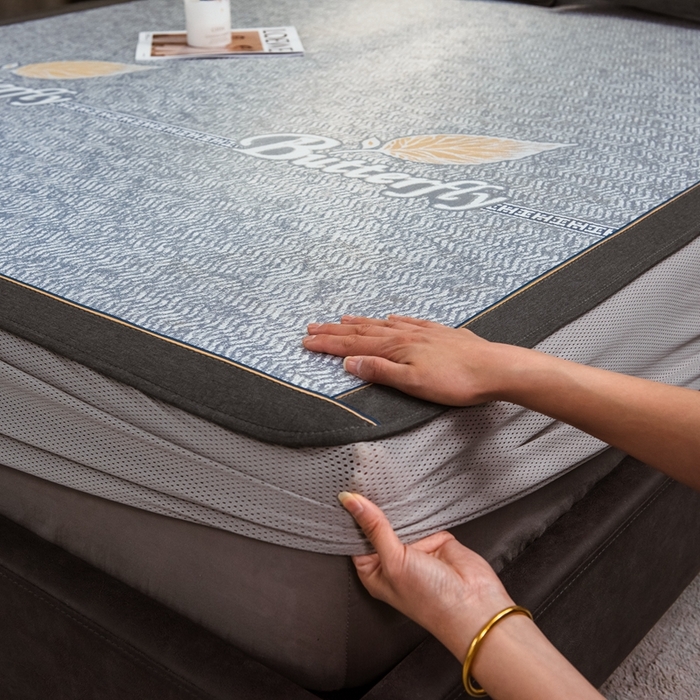 91家纺网 家纺一手货源 找家纺 全季家居 2025新款900D高精密三色纬提花冰丝凉席 床笠-羽叶