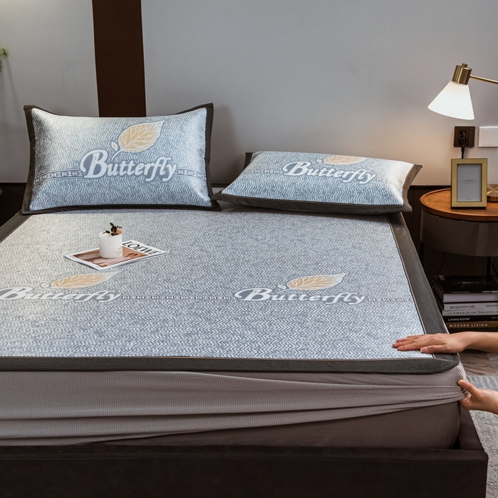 91家纺网 家纺一手货源 找家纺 全季家居 2025新款900D高精密三色纬提花冰丝凉席 床笠-羽叶