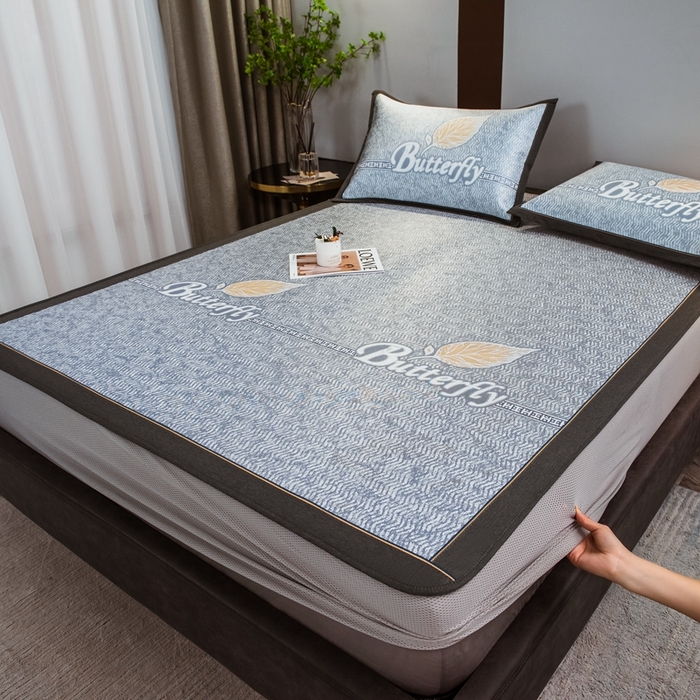 91家纺网 家纺一手货源 找家纺 全季家居 2025新款900D高精密三色纬提花冰丝凉席 床笠-羽叶