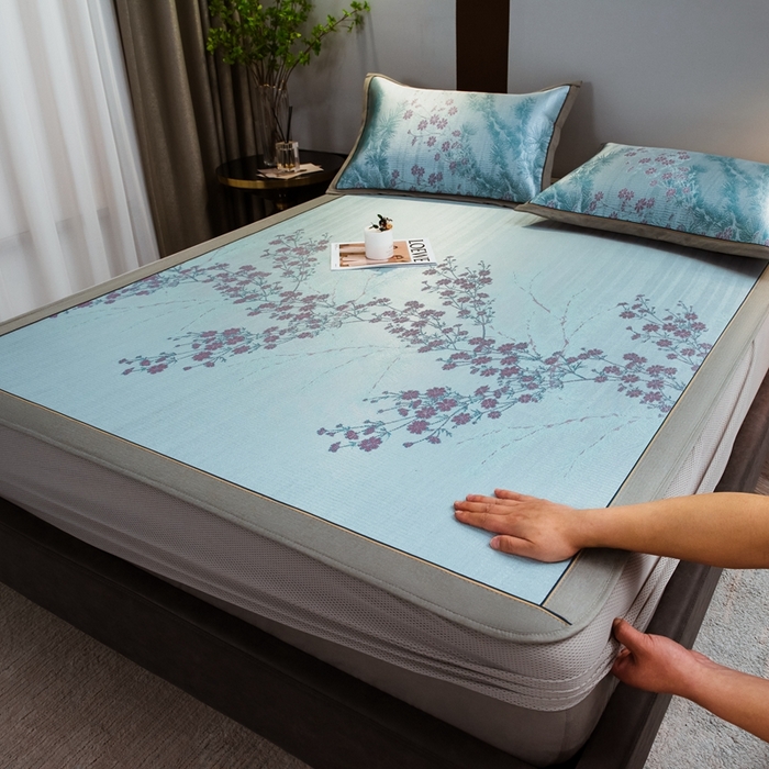 全季家居 2025新款900D高精密三色纬提花冰丝凉席 床笠-枝头梅花