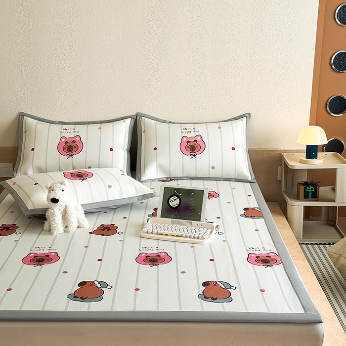 91家纺网 家纺一手货源 找家纺 （总）全季家居 2025新款日韩竖条风格卡通冰丝席