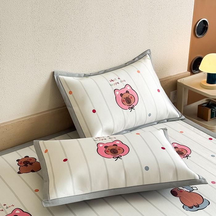 91家纺网 家纺一手货源 找家纺 （总）全季家居 2025新款日韩竖条风格卡通冰丝席