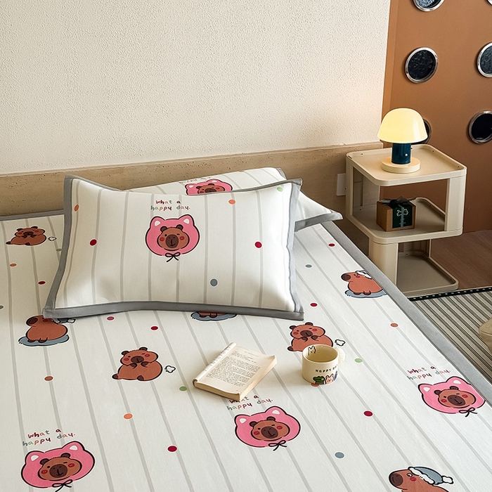 91家纺网 家纺一手货源 找家纺 （总）全季家居 2025新款日韩竖条风格卡通冰丝席