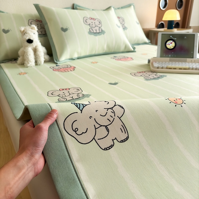 91家纺网 家纺一手货源 找家纺 （总）全季家居 2025新款日韩竖条风格卡通冰丝席