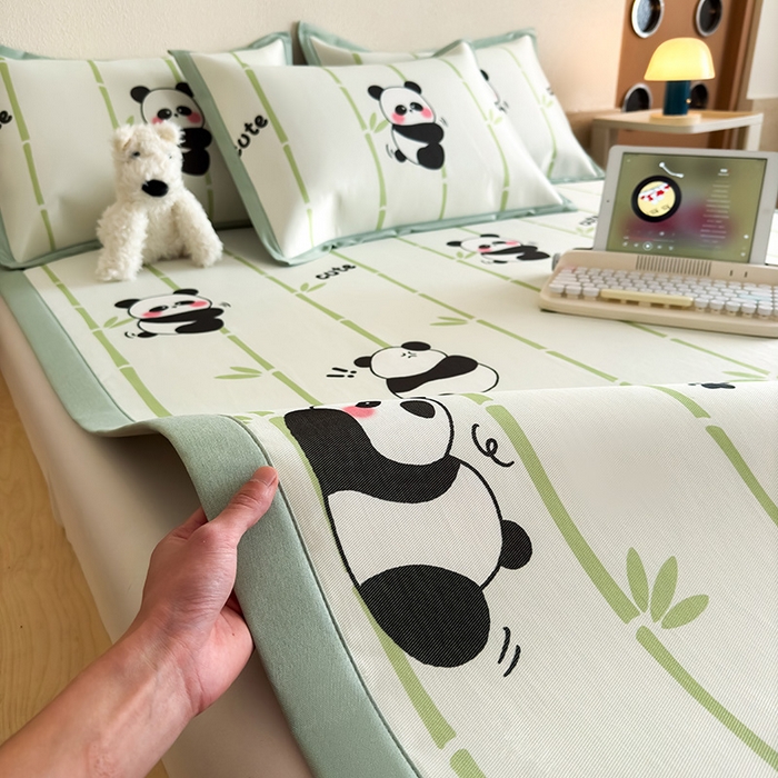 全季家居 2025新款日韩竖条风格卡通冰丝席 萌趣熊猫