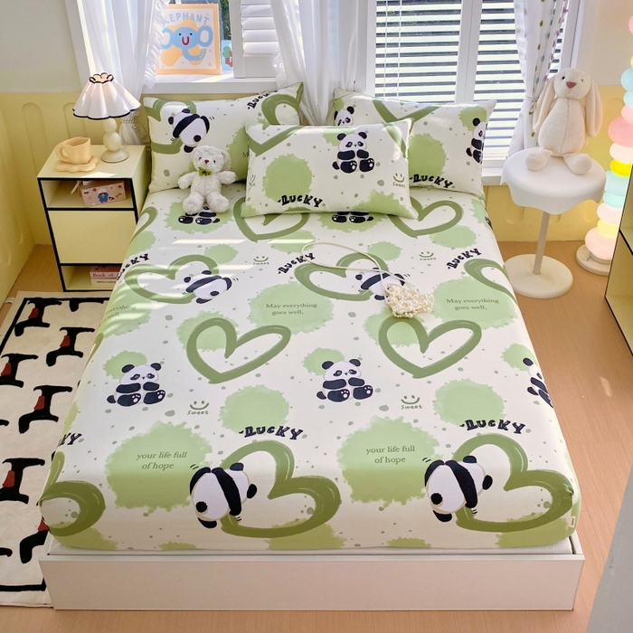 91家纺网 家纺一手货源 找家纺 慕尚家纺 2025新款全棉纯棉老粗布卡通床笠款凉席席子 熊猫