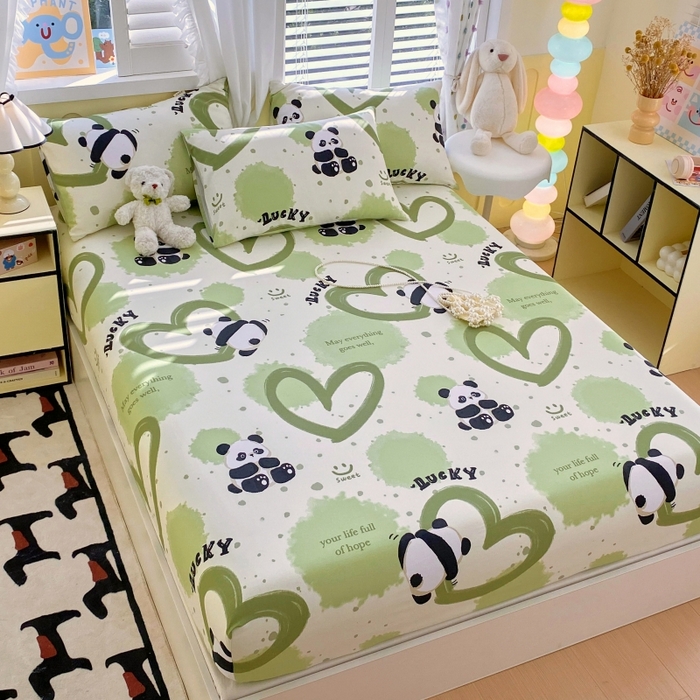 91家纺网 家纺一手货源 找家纺 慕尚家纺 2025新款全棉纯棉老粗布卡通床笠款凉席席子 熊猫