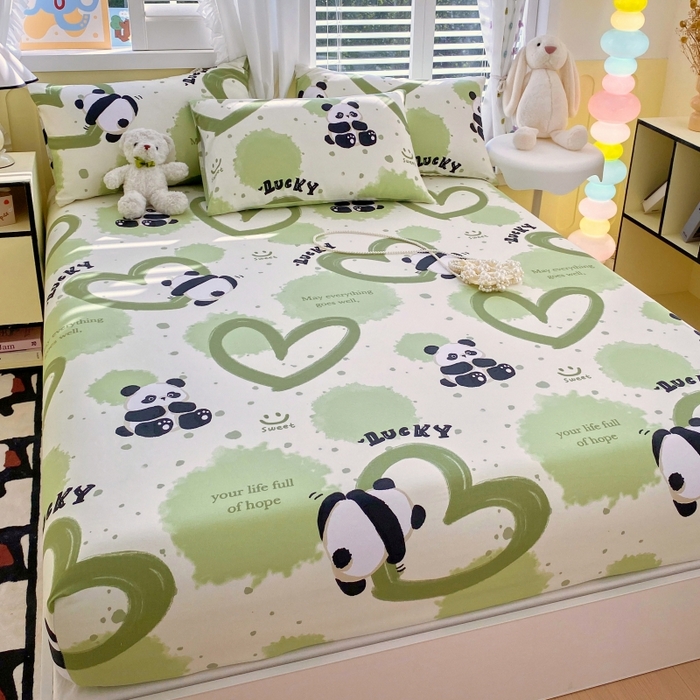 91家纺网 家纺一手货源 找家纺 慕尚家纺 2025新款全棉纯棉老粗布卡通床笠款凉席席子 熊猫