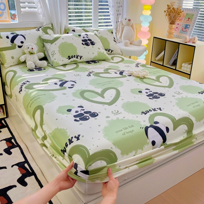 91家纺网 家纺一手货源 找家纺 慕尚家纺 2025新款全棉纯棉老粗布卡通床笠款凉席席子 熊猫