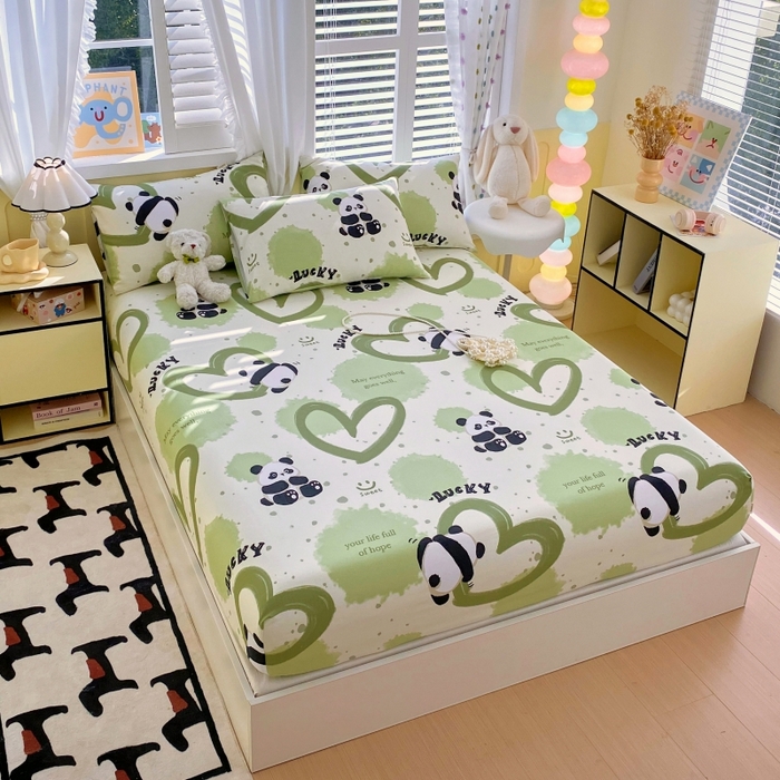 91家纺网 家纺一手货源 找家纺 慕尚家纺 2025新款全棉纯棉老粗布卡通床笠款凉席席子 熊猫