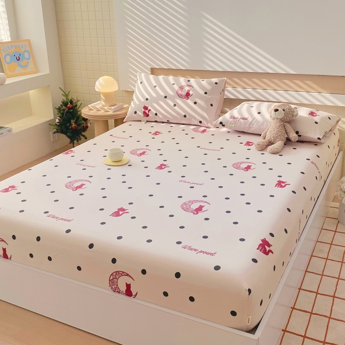 91家纺网 家纺一手货源 找家纺 慕尚家纺 2025新款全棉纯棉老粗布卡通床笠款凉席席子 月亮猫