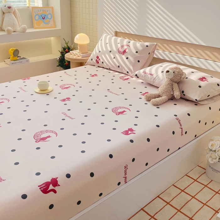 91家纺网 家纺一手货源 找家纺 慕尚家纺 2025新款全棉纯棉老粗布卡通床笠款凉席席子 月亮猫