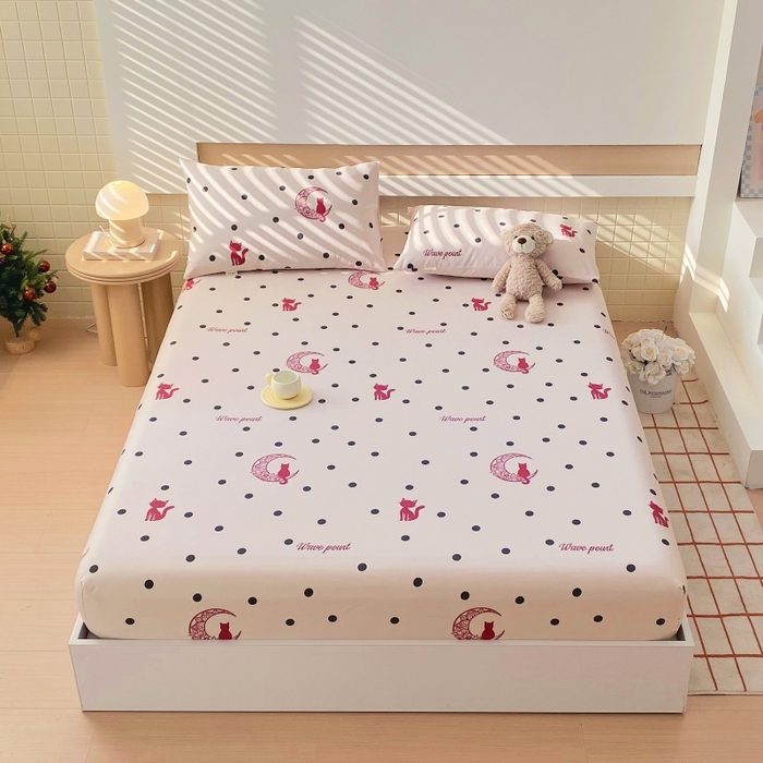 91家纺网 家纺一手货源 找家纺 慕尚家纺 2025新款全棉纯棉老粗布卡通床笠款凉席席子 月亮猫