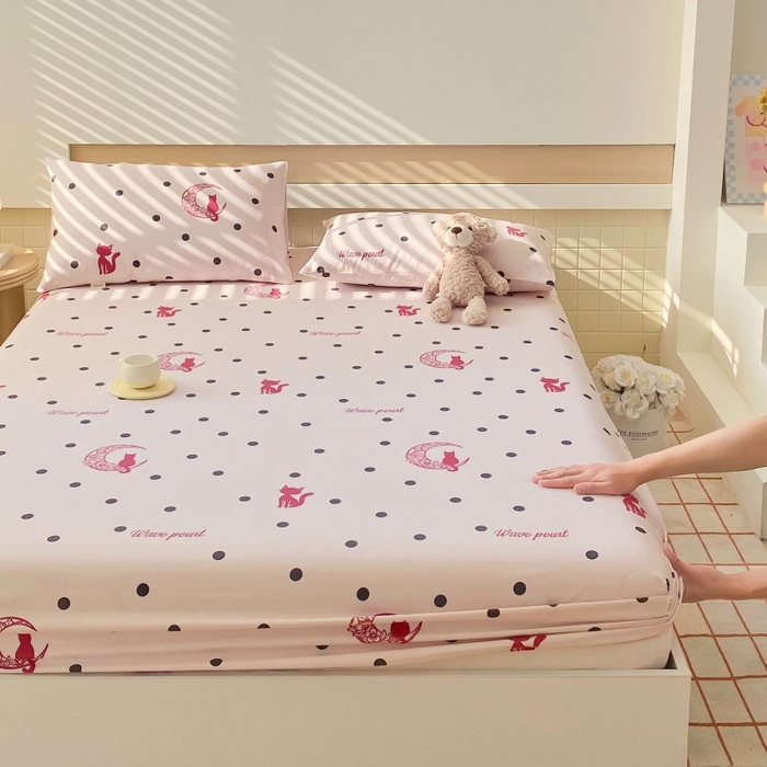 91家纺网 家纺一手货源 找家纺 慕尚家纺 2025新款全棉纯棉老粗布卡通床笠款凉席席子 月亮猫