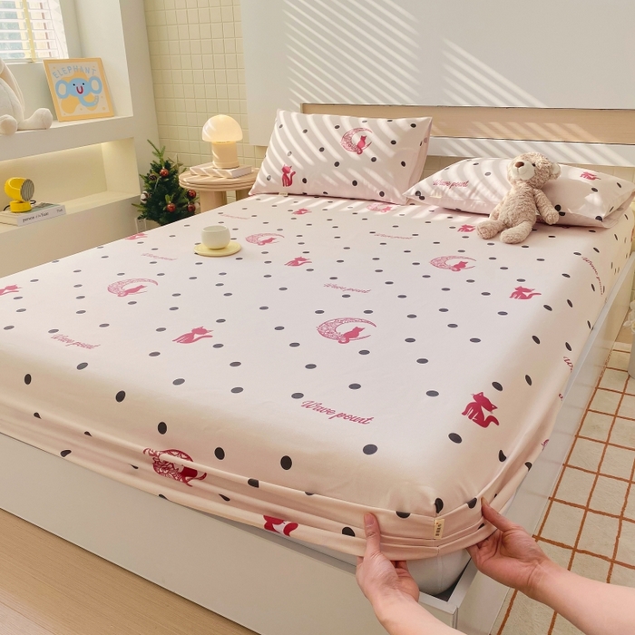 91家纺网 家纺一手货源 找家纺 慕尚家纺 2025新款全棉纯棉老粗布卡通床笠款凉席席子 月亮猫