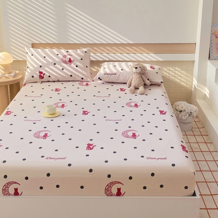 91家纺网 家纺一手货源 找家纺 慕尚家纺 2025新款全棉纯棉老粗布卡通床笠款凉席席子 月亮猫