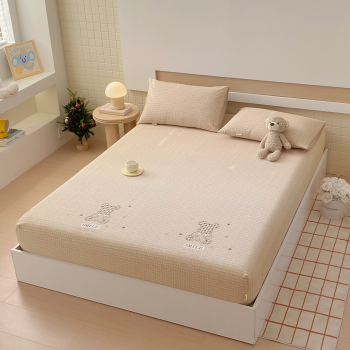 91家纺网 家纺一手货源 找家纺 慕尚家纺 2025新款全棉纯棉老粗布卡通床笠款凉席席子 宝贝熊