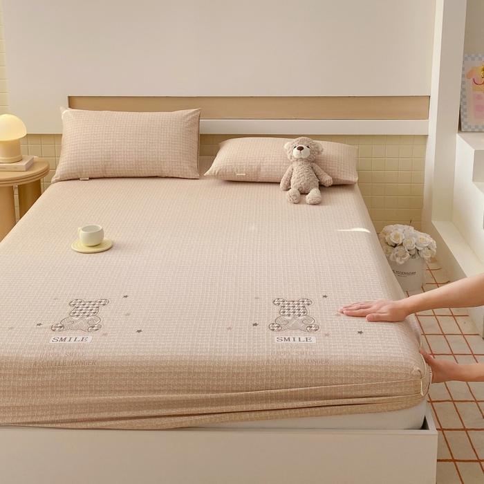 91家纺网 家纺一手货源 找家纺 慕尚家纺 2025新款全棉纯棉老粗布卡通床笠款凉席席子 宝贝熊