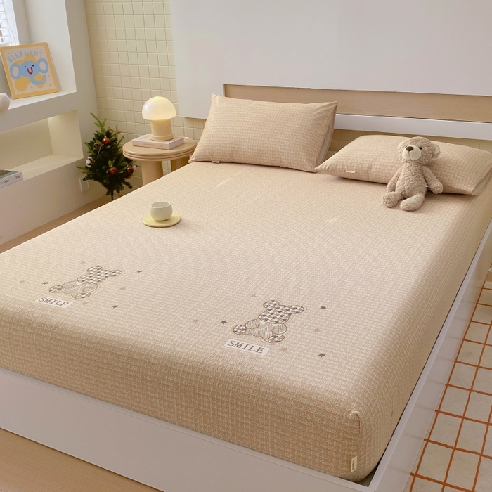 91家纺网 家纺一手货源 找家纺 慕尚家纺 2025新款全棉纯棉老粗布卡通床笠款凉席席子 宝贝熊