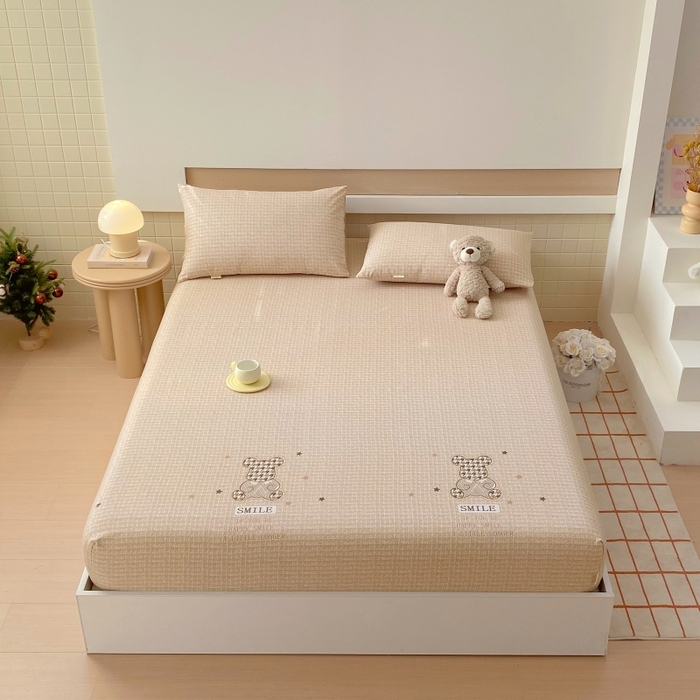 91家纺网 家纺一手货源 找家纺 慕尚家纺 2025新款全棉纯棉老粗布卡通床笠款凉席席子 宝贝熊