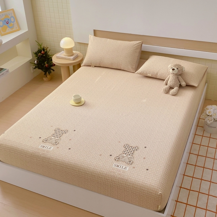 91家纺网 家纺一手货源 找家纺 慕尚家纺 2025新款全棉纯棉老粗布卡通床笠款凉席席子 宝贝熊