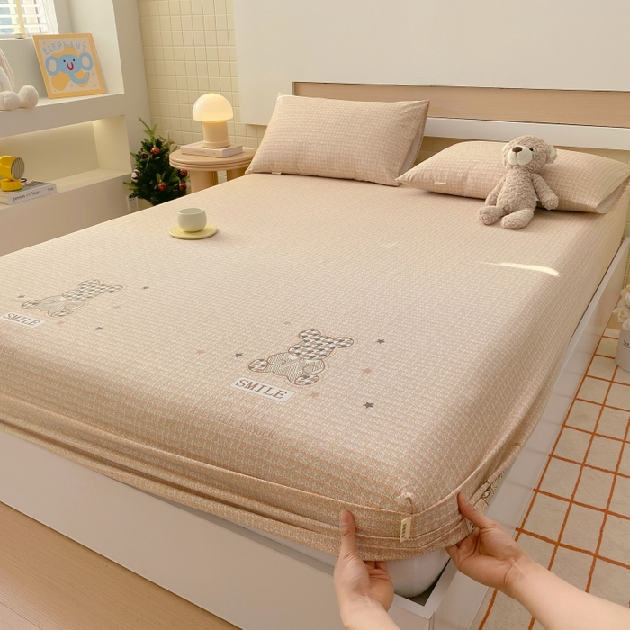 91家纺网 家纺一手货源 找家纺 慕尚家纺 2025新款全棉纯棉老粗布卡通床笠款凉席席子 宝贝熊