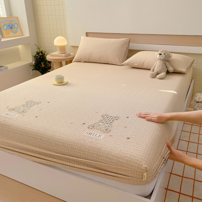 91家纺网 家纺一手货源 找家纺 慕尚家纺 2025新款全棉纯棉老粗布卡通床笠款凉席席子 宝贝熊