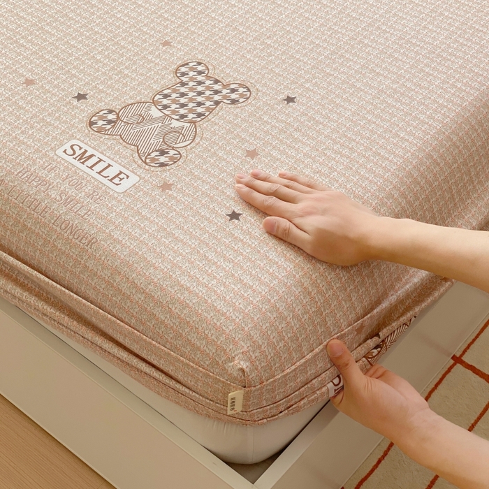 91家纺网 家纺一手货源 找家纺 慕尚家纺 2025新款全棉纯棉老粗布卡通床笠款凉席席子 宝贝熊