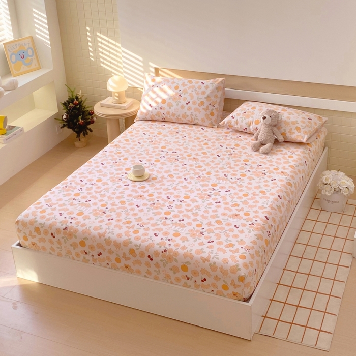 91家纺网 家纺一手货源 找家纺 慕尚家纺 2025新款全棉纯棉老粗布卡通床笠款凉席席子 橙意满满