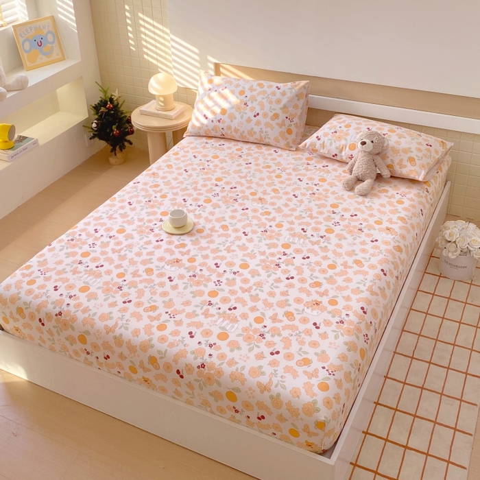 91家纺网 家纺一手货源 找家纺 慕尚家纺 2025新款全棉纯棉老粗布卡通床笠款凉席席子 橙意满满