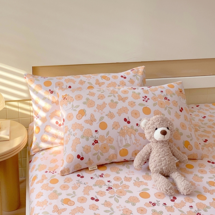 91家纺网 家纺一手货源 找家纺 慕尚家纺 2025新款全棉纯棉老粗布卡通床笠款凉席席子 橙意满满