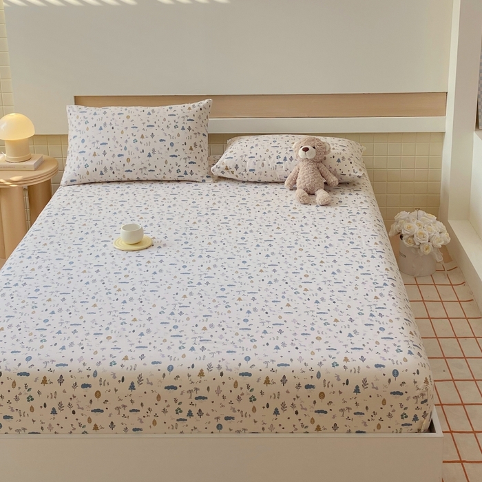 91家纺网 家纺一手货源 找家纺 慕尚家纺 2025新款全棉纯棉老粗布卡通床笠款凉席席子 丛林