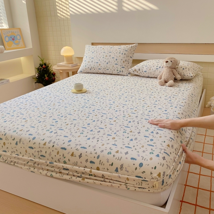 91家纺网 家纺一手货源 找家纺 慕尚家纺 2025新款全棉纯棉老粗布卡通床笠款凉席席子 丛林