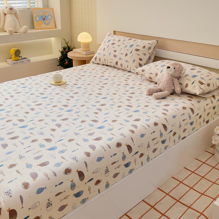 91家纺网 家纺一手货源 找家纺 慕尚家纺 2025新款全棉纯棉老粗布卡通床笠款凉席席子 海底世界