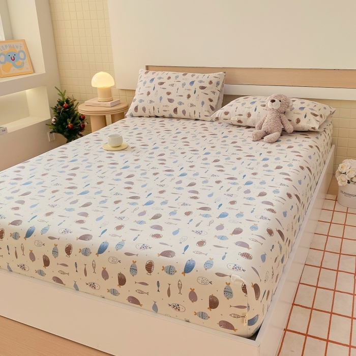 91家纺网 家纺一手货源 找家纺 慕尚家纺 2025新款全棉纯棉老粗布卡通床笠款凉席席子 海底世界