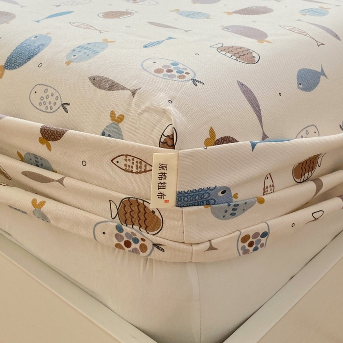 91家纺网 家纺一手货源 找家纺 慕尚家纺 2025新款全棉纯棉老粗布卡通床笠款凉席席子 海底世界