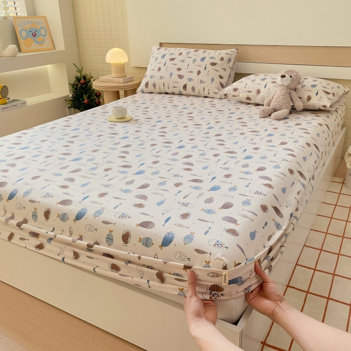 91家纺网 家纺一手货源 找家纺 慕尚家纺 2025新款全棉纯棉老粗布卡通床笠款凉席席子 海底世界