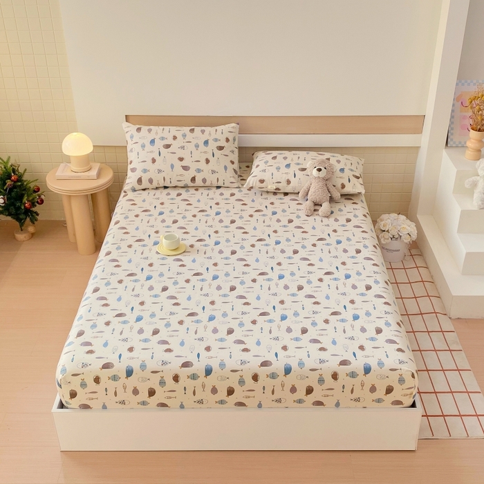 91家纺网 家纺一手货源 找家纺 慕尚家纺 2025新款全棉纯棉老粗布卡通床笠款凉席席子 海底世界