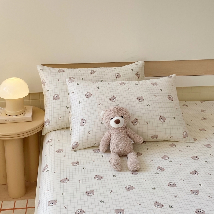 91家纺网 家纺一手货源 找家纺 慕尚家纺 2025新款全棉纯棉老粗布卡通床笠款凉席席子 皇冠小熊