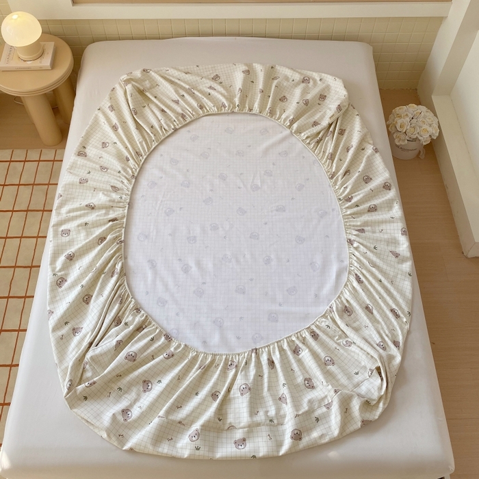 91家纺网 家纺一手货源 找家纺 慕尚家纺 2025新款全棉纯棉老粗布卡通床笠款凉席席子 皇冠小熊