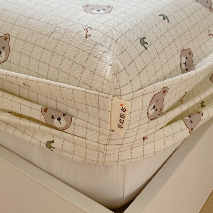 91家纺网 家纺一手货源 找家纺 慕尚家纺 2025新款全棉纯棉老粗布卡通床笠款凉席席子 皇冠小熊