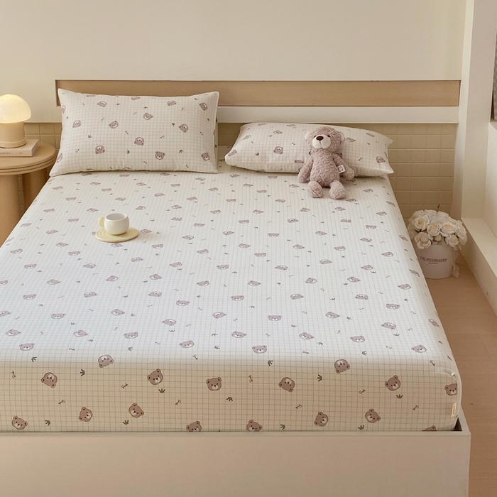 91家纺网 家纺一手货源 找家纺 慕尚家纺 2025新款全棉纯棉老粗布卡通床笠款凉席席子 皇冠小熊