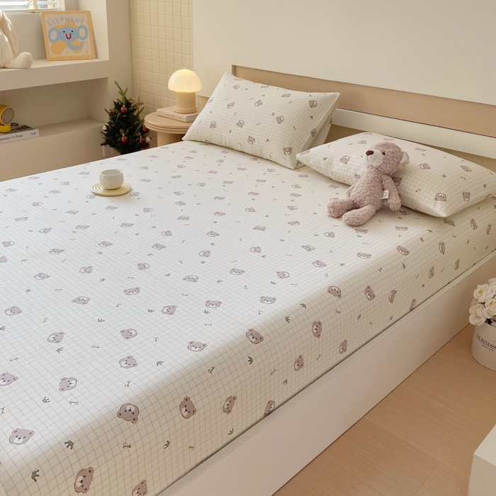 91家纺网 家纺一手货源 找家纺 慕尚家纺 2025新款全棉纯棉老粗布卡通床笠款凉席席子 皇冠小熊