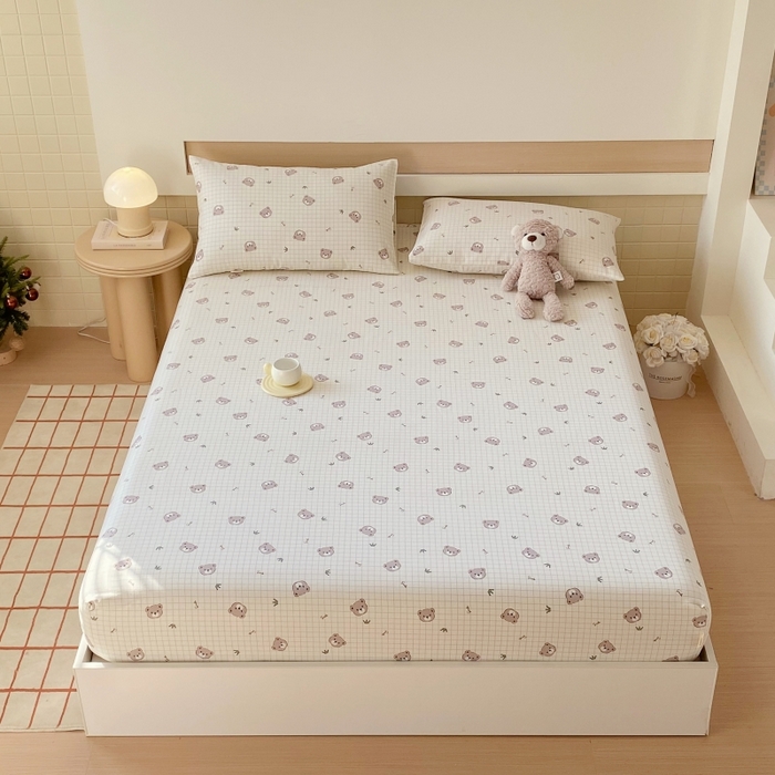 91家纺网 家纺一手货源 找家纺 慕尚家纺 2025新款全棉纯棉老粗布卡通床笠款凉席席子 皇冠小熊