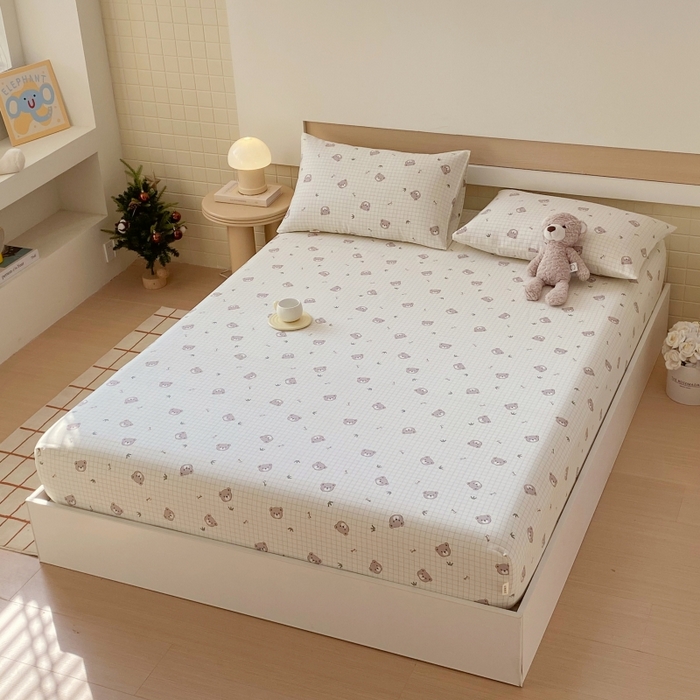 91家纺网 家纺一手货源 找家纺 慕尚家纺 2025新款全棉纯棉老粗布卡通床笠款凉席席子 皇冠小熊