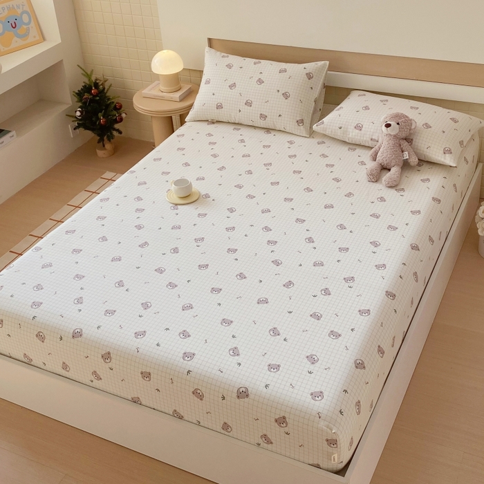 91家纺网 家纺一手货源 找家纺 慕尚家纺 2025新款全棉纯棉老粗布卡通床笠款凉席席子 皇冠小熊